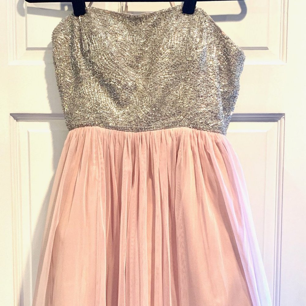 Aidan Mattox Blush Pink Silver Sequin Dress